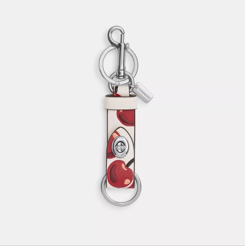 COACH TRIGGER SNAP BAG CHARM Key Chain CHERRY PRINT - NWT